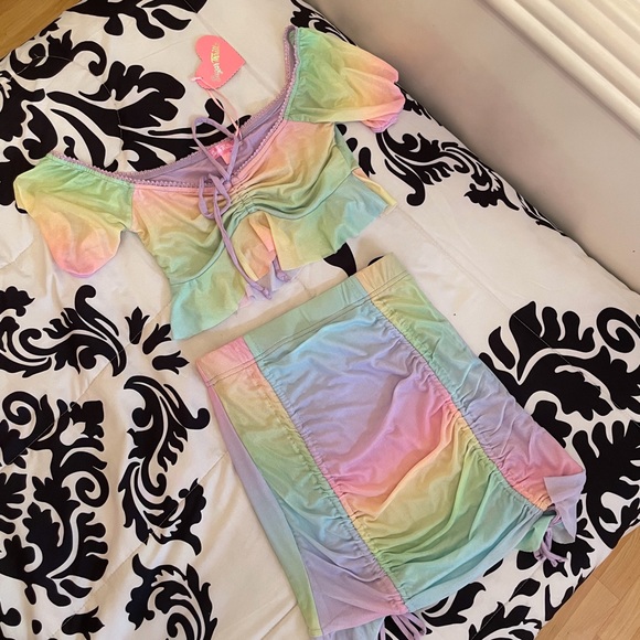 SugarThrillz Pastel Rainbow Crop top and skirt set - Picture 1 of 5